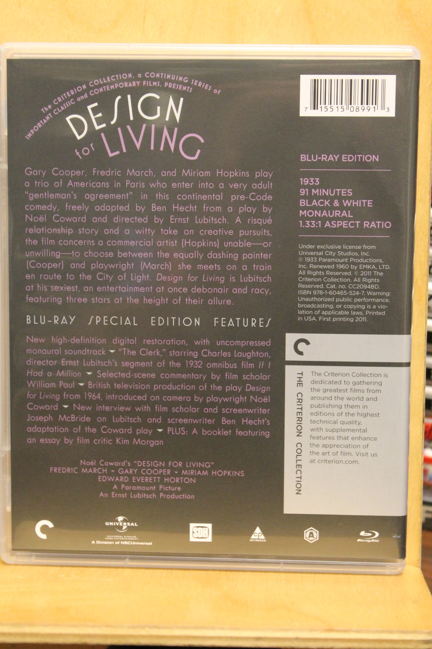 Design for Living Blu-ray